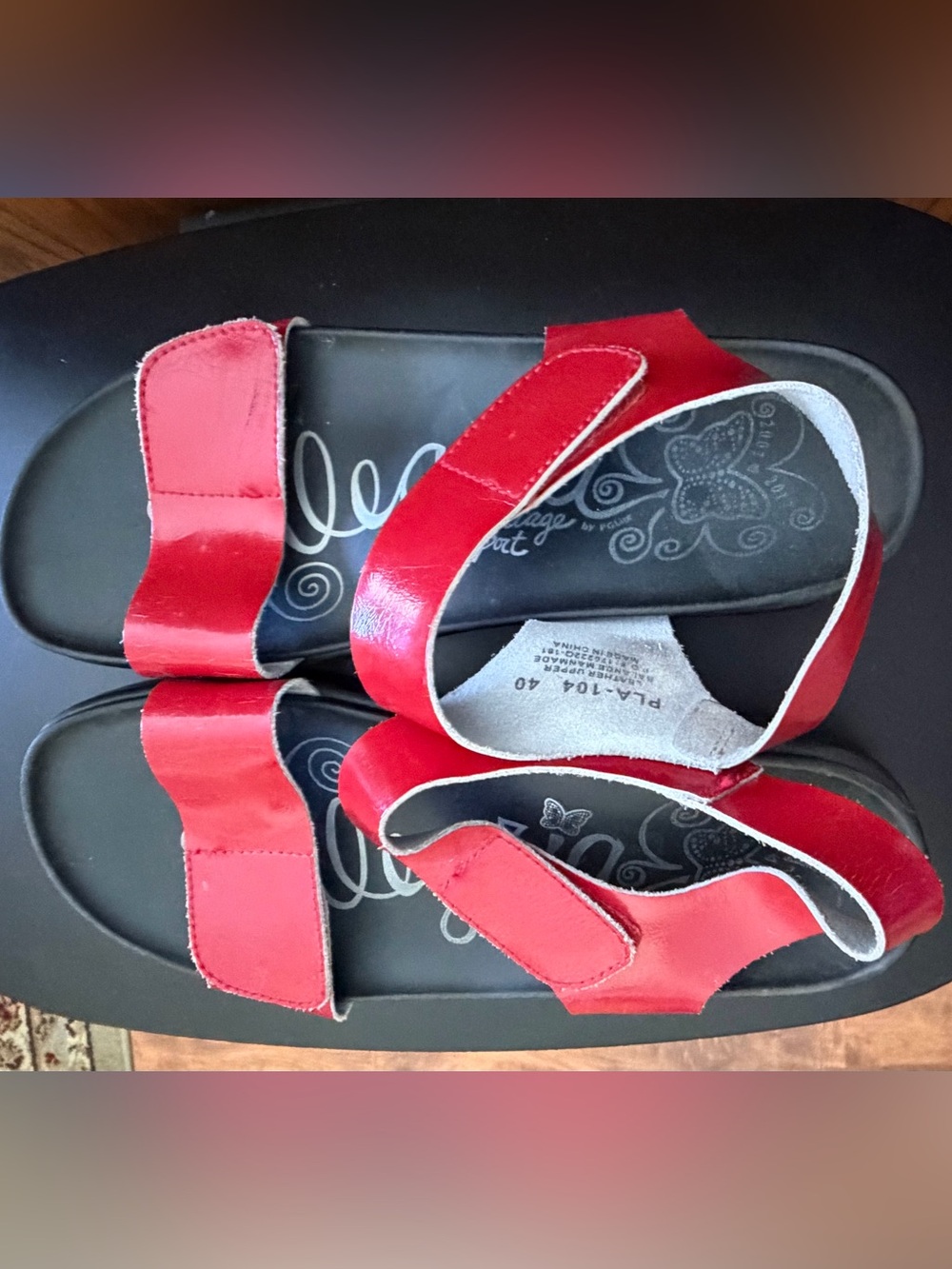 Alegria Red Velcro Slide Sandals